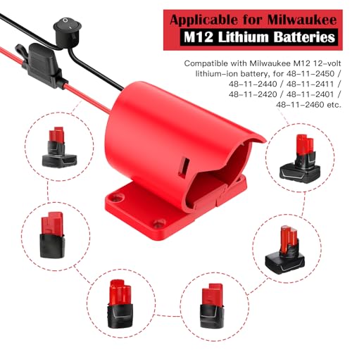 2 Packs Power Wheel Adapter for Milwaukee M12 Battery Adapter 12V Battery Conversion Kit with Switch, Fuse & Wire Terminals, 12AWG Wire, Power Connector for DIY Rc Car Toys and Robotics - size: 2 Pack