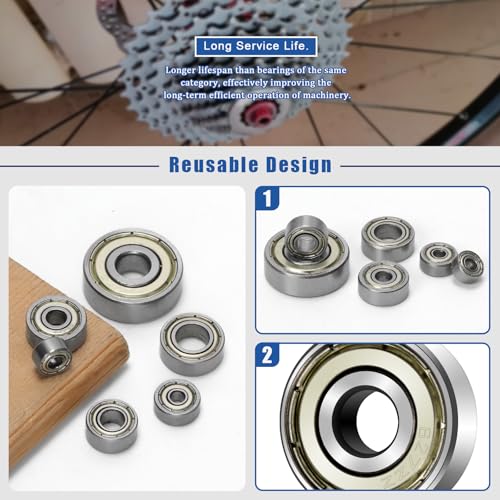 Glarks 60pcs 693ZZ 623ZZ 624ZZ 685ZZ 687ZZ 627ZZ Carbon Steel Bearings, Deep Groove Ball Bearing, Double Shield Miniature Groove Ball Bearings Suitable for High-Speed Brushless Motors, Fan Bearings