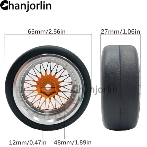 1/10 RC Drift Smooth Tires OD 2.56" & Aluminum Wheels 12mm Hex Hard Drift Racing Tyres for 1:10 1/12 Rally Street On Road Touring Car TT01 TT02 XV02 XV01 TA06 KYOSHO PTG2 4PCS (Gold) - color: Gold