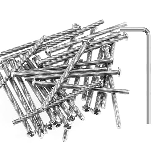 HELIFOUNER 50 Pieces M3 x 50mm, Thread Pitch 0.5mm, 304 Stainless Steel (18-8) Button Head Socket Cap Screws, Fully Threaded - size: M3 x 50mm