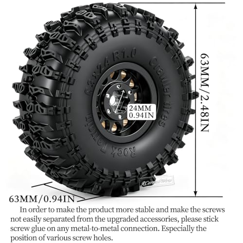 RC 1.0" Beadlock Wheels and Tires for RC Crawler 1/18 TRX4M,1/24 SCX24,Brass 1.0 Beadlock Wheels RC Rims w/ 1.0 Beadlocks Tires Soft Sticky Rubber Tires,4pcs,Style B - style: Style B(4pcs)
