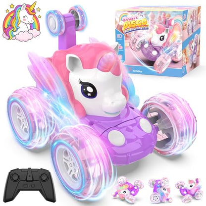 Mafbeanl Remote Control Car Stunt RC Cars 360° Rotating with 2.4GHz Rechargeable Wheel Lights Toys Car Gift for Boys Girls 3 4 5 6 7 8 9 10 11 12 (Pink) - color: Pink