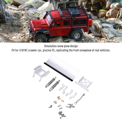 Zunate 1/18 Scale RC Metal Snow Plow Replacement for Crawler, Alloy Front Shovel with Shock Absorption for Winter Scenes & Obstacle Clearing (Silver) - color: Silver