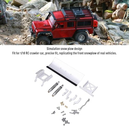 Zunate 1/18 Scale RC Metal Snow Plow Replacement for Crawler, Alloy Front Shovel with Shock Absorption for Winter Scenes & Obstacle Clearing (Silver) - color: Silver