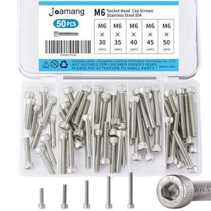 M6 x 30mm 35mm 40mm 45mm 50mm Socket Head Cap Screws Bolts, Stainless Steel 304, Metric Allen Hex Drive, Bright Finish, Fully Threaded, Assortment Kit 50PCS - size: Socket M6x30-50 mm