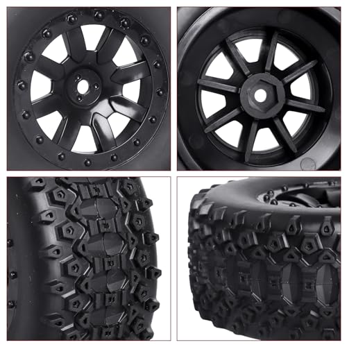 Pre-Glued RC SC Tires Wheels for Traxxas Slash 2WD Vxl 4x4 Redcat Blackout XTE TR10, Losi 22S SCT RC Short Course Truck
