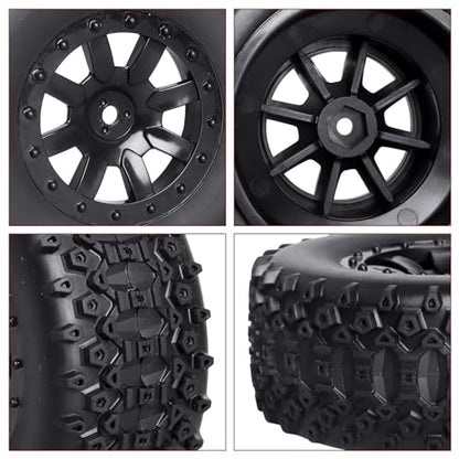Pre-Glued RC SC Tires Wheels for Traxxas Slash 2WD Vxl 4x4 Redcat Blackout XTE TR10, Losi 22S SCT RC Short Course Truck