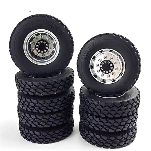RC Car Toys Parts for Tamiya 1/14 Front Rear Wheel Tires Complete Set Metal Hub Rubber Tyre RC Tractor Truck Car Upgrade Parts