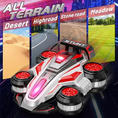Remote Control Stunt Car, High Speed Drift Deformation RC Car with LED Lights, 2.4GHz Controller, Red Toy Vehicle for Kids Ages 4-16 - color: Red