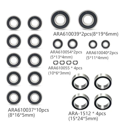 V6 Chassis Stainless Steel Bearing Kit for Arrma 6S 1/8 Notorious V6/Kraton | V6/Kraton EXB V6,Smooth Bearings Set RC Upgrades Replace Part,24PCS