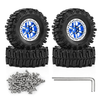 RCMMTING1.3" Wheels and Tires Set 64mm (2.52in) for SCX24 TRX4M 1/24 1/18 RC Crawler – Upgrade Parts (Blue, 4Pcs) - color: blue
