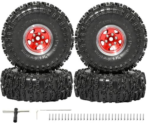 1.0 Beadlock Wheel Soft Tire Set RC Upgrade Part for Traxxas 1/18 TRX4M 1/24 RC Crawlers car Axial SCX24 FMS FCX24 Gladiator Bronco C10 JLU Deadbolt B17 Upgrade.(4Pcs/Set) - color: Red
