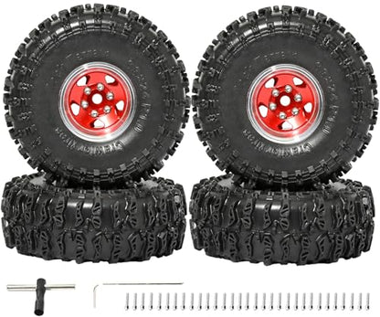 1.0 Beadlock Wheel Soft Tire Set RC Upgrade Part for Traxxas 1/18 TRX4M 1/24 RC Crawlers car Axial SCX24 FMS FCX24 Gladiator Bronco C10 JLU Deadbolt B17 Upgrade.(4Pcs/Set) - color: Red