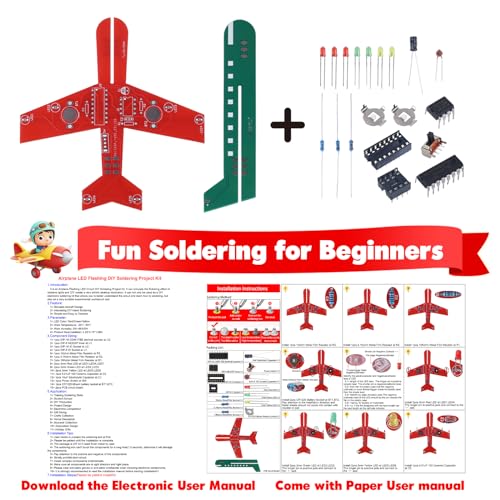 ICSTATION DIY Airplane Soldering Practice Kit, 3 Color LED Flashing Light Electronics Project, STEM Educational Learning Tool for High School Classroom, Beginners & Students, Birthday Present