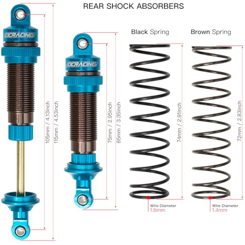 RC Car Oil Shocks Front & Rear Shock Absorber Damper Set for 1/10 TRX Slash 2WD / Hoss/Rustler 4X4 VXL/Slash 4X4 / Bandit/Ford/Stampede Replacement Parts #5862 (Blue) - color: Blue