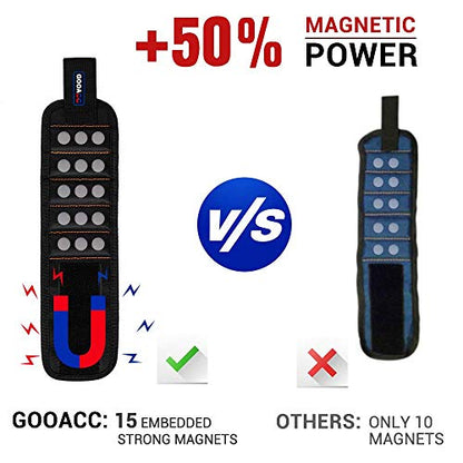 GOOACC G0010A 2 Pack 15 Magnetic Wristband Holding Screws Nails Drill Bits Gadgets Tools Gift for Men Him Dad DIY Handyman Electrician Husband, 2 Pack - color: Black 2 Pack