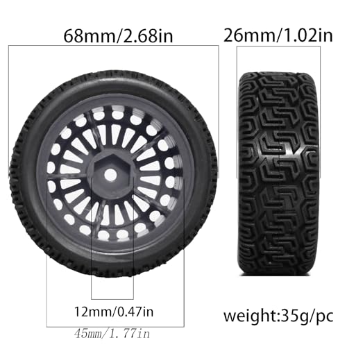 1/10 RC On-Road tires 68mm Rally Car Tire and Plastic Wheels 12mm Hex good drifting power for 1/10 RC On-Road Touring Drift Car HPI Kyosho FAZER MK2 HSP Tamiya XV01 TT01%t054+1 (Grey) - color: Grey