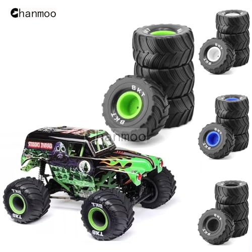 1/18 RC Monster Truck Tires And Hard Plastic Wheels Rims 12mm Hex 1/16 Rubber Buggy Off Road Tyres OD 100mm For 1/12 1/14 Scale Truck Car Traxxas E-REVO HSP HPI Tamiya Losi 4PCS (White) - color: White