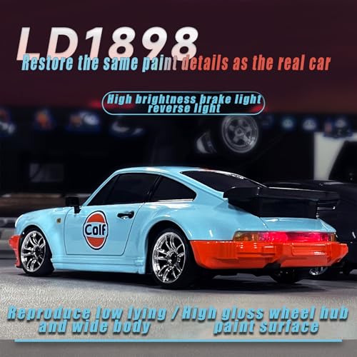 FLYCOLOR LD1898 1/18 RC Drift Car GTR R34 2.4GHz RWD with Gyroscope on-Road Alloy Body Shell Racing Cars Radio Control (Blue-Orange) - color: Blue-orange