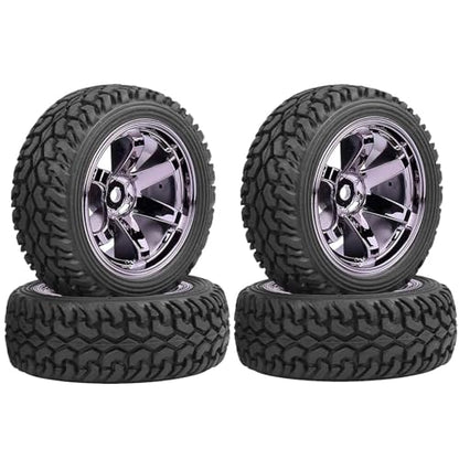 4PCS 75mm Rubber Tires and 6Spokes Plastic Wheel Rims Tyre for 1/10 RC On-Road Drift Racing Car 1:14 1:16 Rally Car for Tamiya Kyosho HPI HSP TT02 Upgrades Parts (Grey) - color: Grey