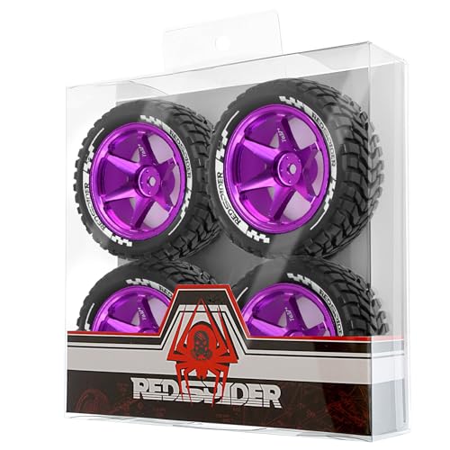 REDSPIDER Aluminum Alloy 1/10 On-Road Rally Wheel Tires 2.95" OD 12mm Hex for 1/10 Tamiya TT01 TT02 XV02 XV01 WLtoys HSP Kyosho WR8 RedCat Sakura HPI (Purple) - color: Purple