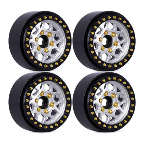 4pcs CNC Aluminum 1.9 Beadlock Wheel Hub Rim for 1/10 RC Crawler Car SCX10 RC4WD D90 TRX4 Capra VS4-10 CC01 LCG Tires Upgrades (Silver) - color: Silver