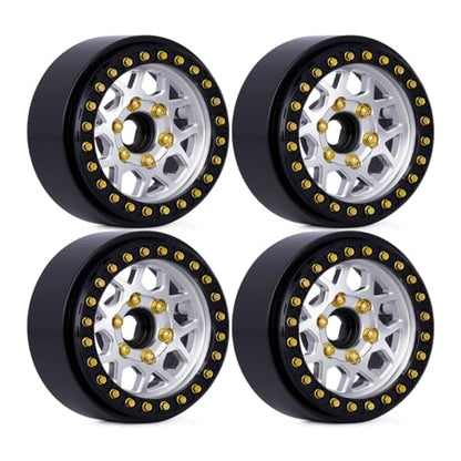 4pcs CNC Aluminum 1.9 Beadlock Wheel Hub Rim for 1/10 RC Crawler Car SCX10 RC4WD D90 TRX4 Capra VS4-10 CC01 LCG Tires Upgrades (Silver) - color: Silver