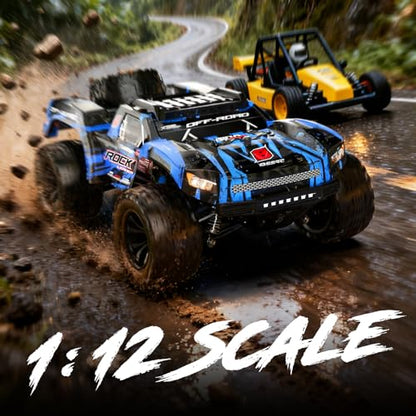 DEERC 1:12 Fast RC Cars 45KPH, 4WD High Speed Short Course RC Truck, Off-Road All Terrain Remote Control Car with 2 Batteries & Spare Tire, 2.4GHz Desert RC Monster Truck for Adults Kids Boys Gift