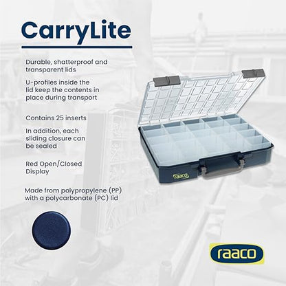 Raaco CarryLite 80 Small Parts Organizer, 25 Inserts | 3.2 Inch Height, Anti-Mix U-Profile Lid for Screws, Bolts & Nuts, Secure Sliding Lock, 25 Inserts, For workshop and garage - size: Deep-25 Inserts, style: Single Pack