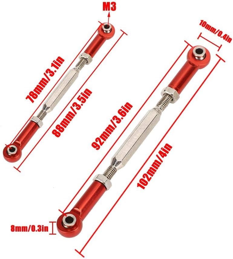 RC Adjustable Push Rods 88mm | Red Aluminum Alloy, Turnbuckle Linkage, 1/10 1/8 Buggy Upgrade Parts, 6Pcs