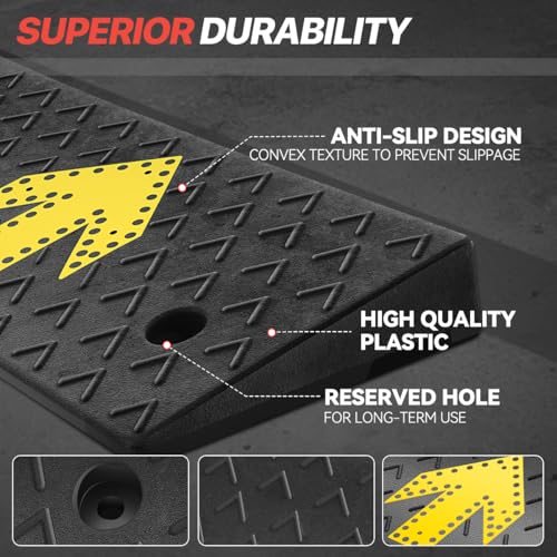 Rubber Curb Ramp 2" Rise Height, Arrow Patterned Sidewalk Curb Ramp for Forklift Truck Bus Car SUV, Driveway Curb Ramps for Low Profile Car, Threshold Bridge Ramp for Warehouse Garage - size: 2" Rise Arrow