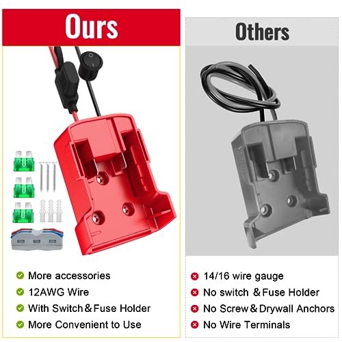 Azocek Power Wheel Adapter 3 Packs Compatible with Milwaukee 18V Battery | Battery Converter Kit, Fuse & Switch & Wire Terminals, 12 AWG Wire, For DIY RC Car Robotics - color: 3-PACK