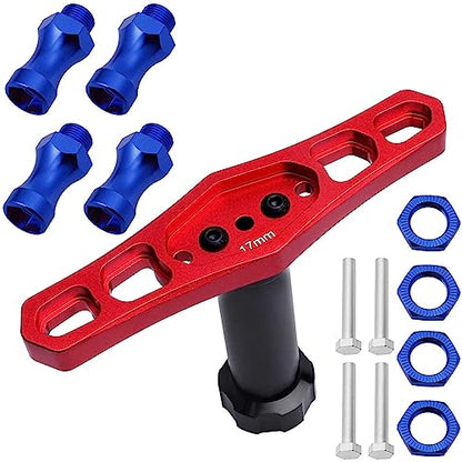 Hobbypark Metal Alumimum 12mm to 17mm Wheel Hex Hub Adapter Extension Conversion w/Wrench for 1/10 RC Cars Monster Trucks Off Road Buggy Upgrade 1/8 Tires (with Navy Blue Adapter)