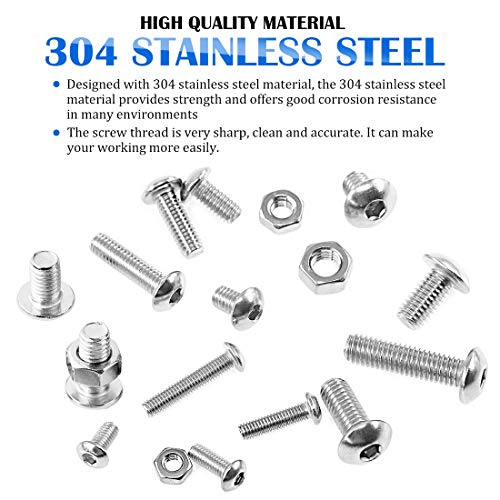 Glarks 510Pcs M3 M4 M5 304 Stainless Steel Allen Hex Drive Button Head Socket Cap Bolts Screws Assortment Kit - size: Hex Button Head Cap Screws Set