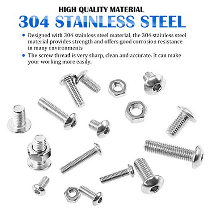 Glarks 510Pcs M3 M4 M5 304 Stainless Steel Allen Hex Drive Button Head Socket Cap Bolts Screws Assortment Kit - size: Hex Button Head Cap Screws Set