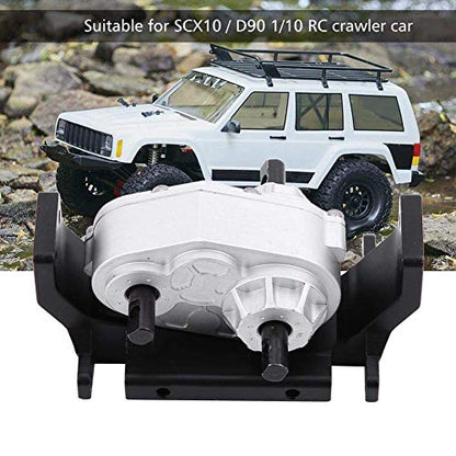 RC Transfer Case, 72mm CNC Machined Metal Gearbox with Mount for SCX10 D90 1/10 RC Crawler Car Black Silver