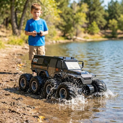 KB KAIBO 1:12 Large Amphibious Remote Control Car Monster Truck - 8WD All Terrain Waterproof RC Toy for Kids, 7.4V High-Speed Remote Control Car for Boys Girls Ages 6-12, Perfect Birthday Gifts -Black - color: Black