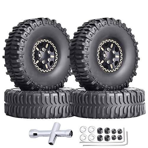 HobbyPark Brass 1.0 Beadlock Wheels and Tires for TRX4M Upgrades Axial SCX24 1/24 RC Crawler Replacement Parts, Set of 4 (Type C) - style: Type C