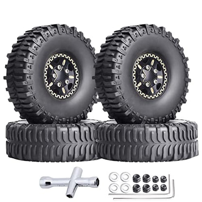 HobbyPark Brass 1.0 Beadlock Wheels and Tires for TRX4M Upgrades Axial SCX24 1/24 RC Crawler Replacement Parts, Set of 4 (Type C) - style: Type C
