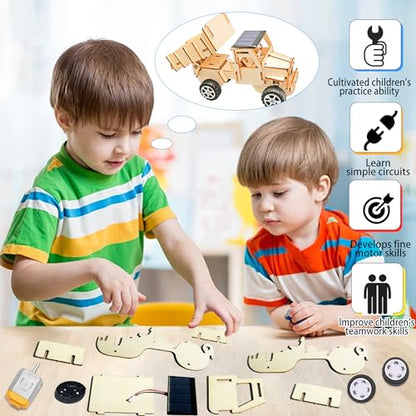 6-in-1 Solar STEM Building Kit, Wooden DIY Construction Set with Satellite, Helicopter, Cars, Educational Science Toy for Kids Ages 6-14 Years (1)