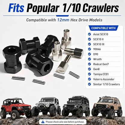 4PCS 12mm Hex Hub 20mm Aluminum Extension Hex for Axial SCX10 D90 90046 | 20mm CNC Wheel Hex Extenders for 1/10 RC Crawlers Redcat Gen7/Gen8 CC01 RC4WD Wider Stance & Tire Clearance with M4 Nuts Pins - color: Black