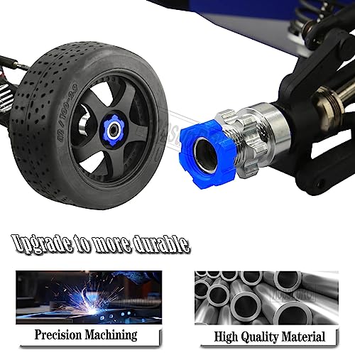 Upgrades Part for 1/10 Slash Rustler Stampede Bandit 4wd 2wd,Aluminum Hex Hub Adapters 12mm to 17mm W/10mm Offset & Splines Wheel Wrench for Model Hops Up,Black with Silver