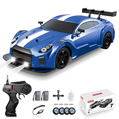 RC Drift Car 2.4GHz 1:16 Scale 4WD High Speed Remote Control Cars Vehicle with LED Lights Two Batteries and Drifting Tires Racing Sport Toy Cars for Adults Boys Girls Kids - color: Blue