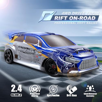 HAIBOXING 2197, RC Drift Cars, 1/18 Scale, High Speed Performance with Gyro | 2.4GHz Remote Control Cars, 28 KM/H RTR for Kids and Adults, Electric Powered 4WD RC Rally Car with 2 Rechargeable Batteries. - color: 2197 Blue