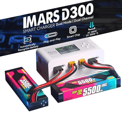 IMARS D300 Balance Charger, Gens Ace Dual Channel for RC 1~6S.White | AC 300W / DC 700W (350W*2) 16A Smart Charger | G-Tech