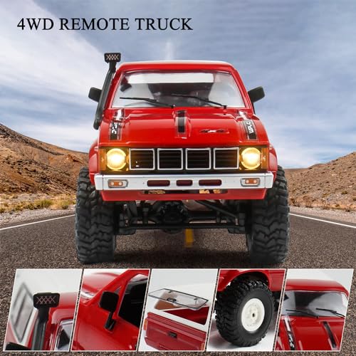 Losbenco RC Crawler 1/16 Scale RC Rock Crawler, WPL C24 All Terrain RC Car RTR 4x4 Off-Road Remote Control Trucks with LED Lights and Two Batteries for Kids and Adults