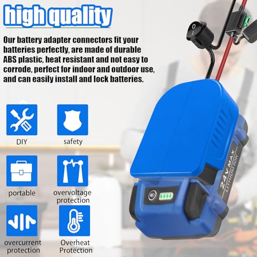 2 Pack Power Wheel Battery Adapter for Kobalt 24V Max Battery Adapter Converter Kit 14 AWG Wire with Fuse & Wire terminals，Power Connector for Rc Car, 14 Gauge Robotics, Rc Truck, DIY use - style: for Kobalt 24V Max Battery