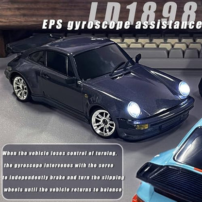 FLYCOLOR LD1898 1/18 RC Drift Car GTR R34 2.4GHz RWD with Gyroscope on-Road Alloy Body Shell Racing Cars Radio Control (Purple) - color: Purple