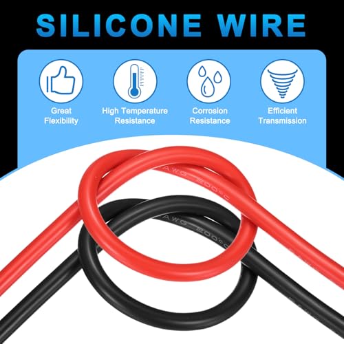 MECCANIXITY 24 Gauge Silicone Electrical Wire Cables, 24 AWG 5ft Black and 5ft Red Electrical Wires High Temp 600V 200C Flexible Stranded Tinned Copper Wires Automotive Cable with Accessories - size: 24 Gauge 2m/5ft