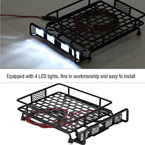 Large Size Roof Rack Luggage Carrier with LED Light Quadrate, RC Roof Rack for Axial SCX10 1/10 Scale RC Crawler Car, High Simulation Metal Accessory with Remote Control for LED Li (4 White) - style: 4 white